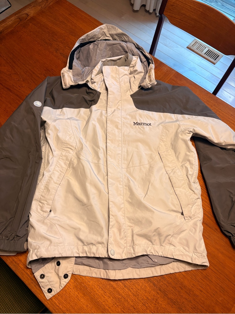 Marmot Hooded Jacket in Light Beige and Gray